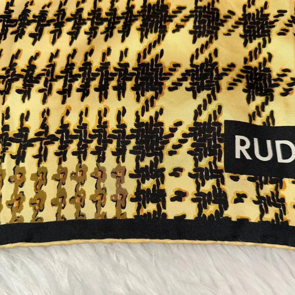Rudi Gernreich Vintage 100% Silk Houndstooth Plaid Square Scarf Hand Rolled